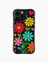 Variable Size Daisy Heart Neon Doodle Pattern görseli içeren iPhone 13 Pro Max kılıfı