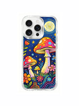 PhoneCasing iPhone 16 pro max Case, vertically focused bespoke casing with long undulating rainbow grass spanning full frame height for glowing star-mushroom enchanted night woodland, UV-printed lightweight wearable casing