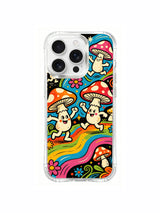 PhoneCasing iPhone 16 pro max Case, vertically focused bespoke casing with long undulating rainbow grass spanning full frame height for spring mushroom dance gathering, UV-printed lightweight wearable casing
