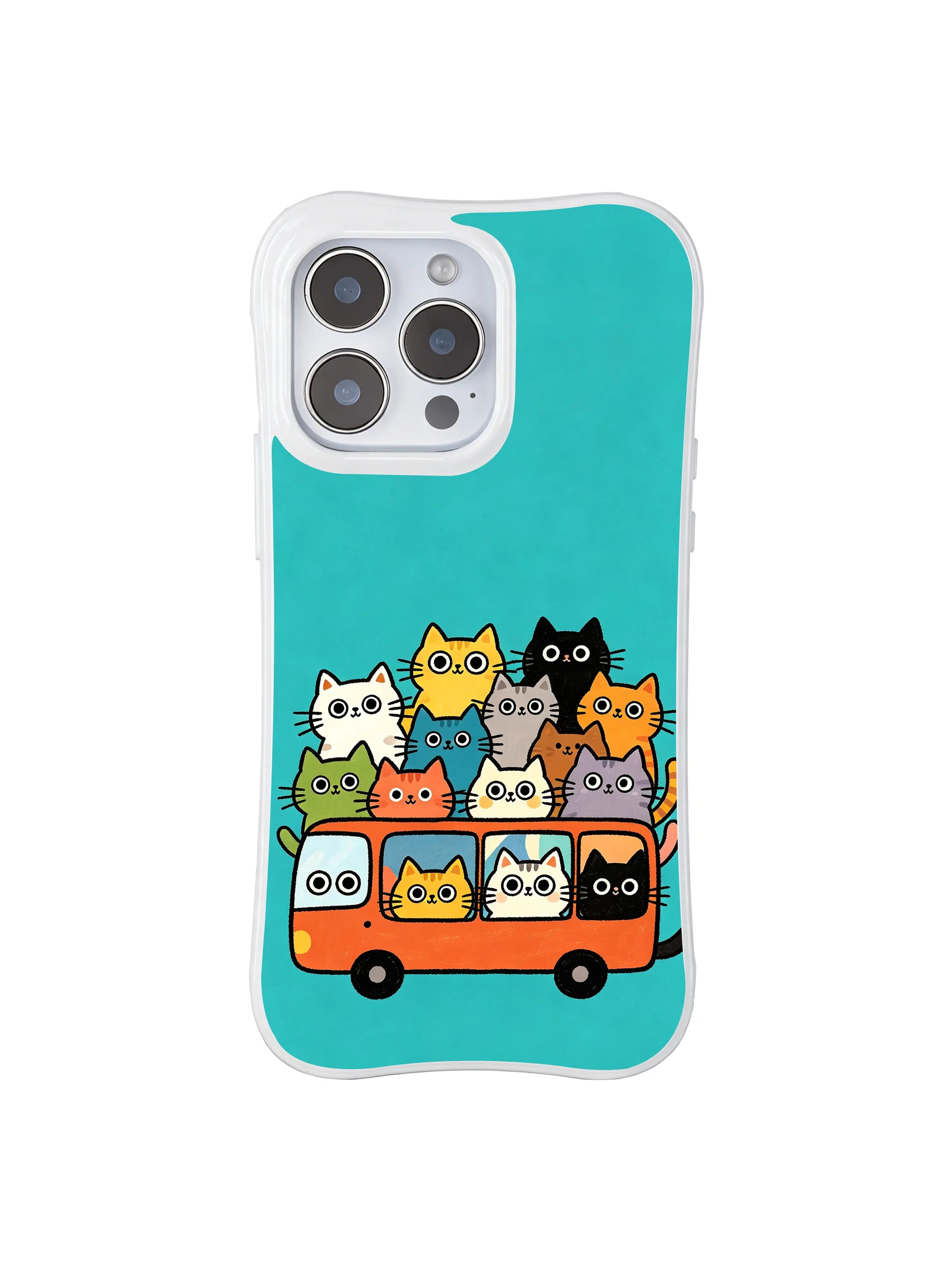 PhoneCasing iPhone 16 pro max anti-yellowing case with a bright design of cats on a bus, adding fun to everyday life.