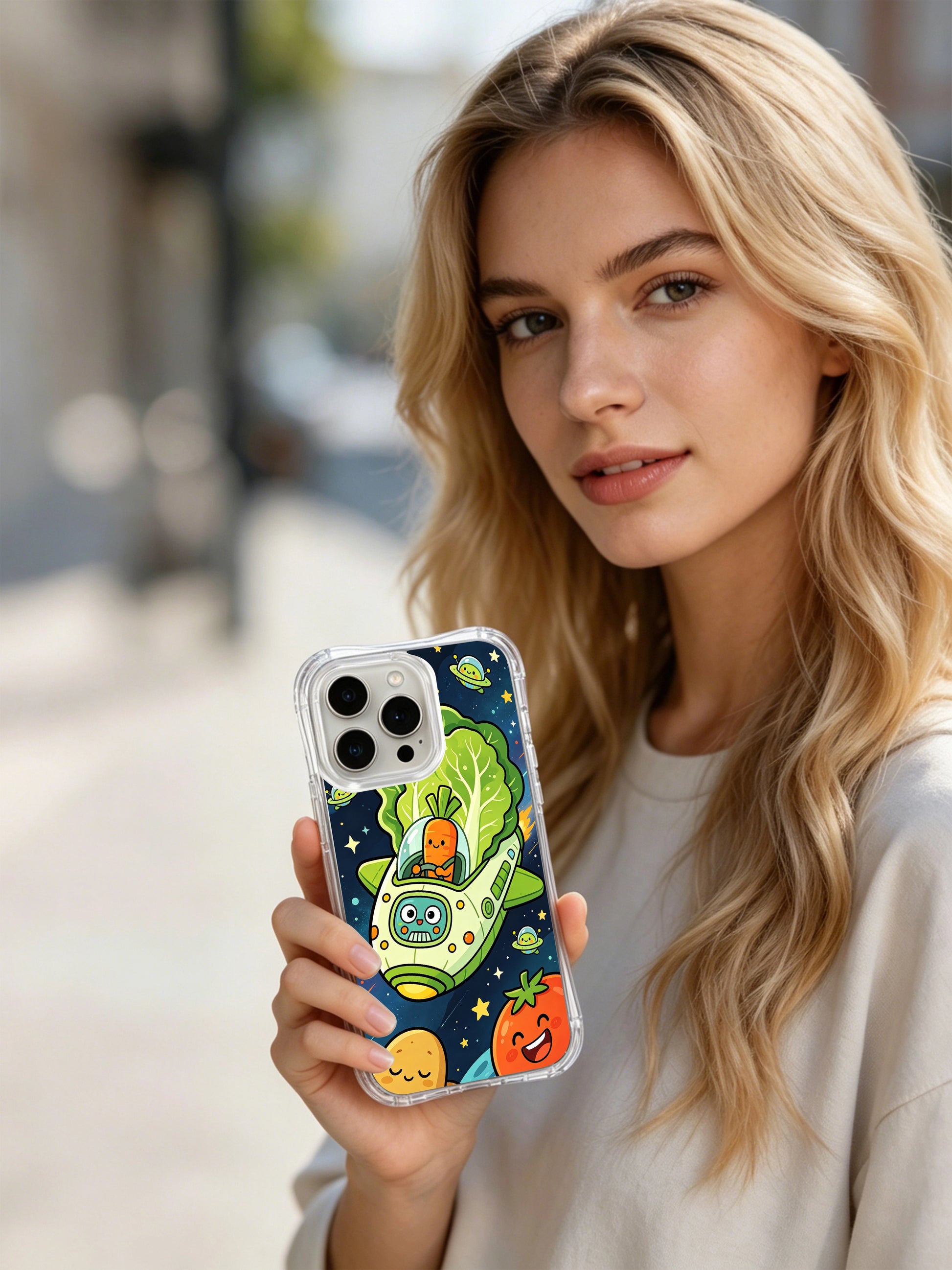 PhoneCasing iPhone 16 Pro Case with vibrant cosmic veggie art, exclusive Milo Yun design, fade-resistant premium phone protection.