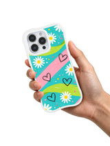 PhoneCasing iPhone 16 pro Case with fresh bright turquoise canvas layered uneven lime pink textured streaks and loose sketch cream daisies, Ruby Daze Electric Picnic Flowers artist-designed wavy casing for free-spirited feminine style.