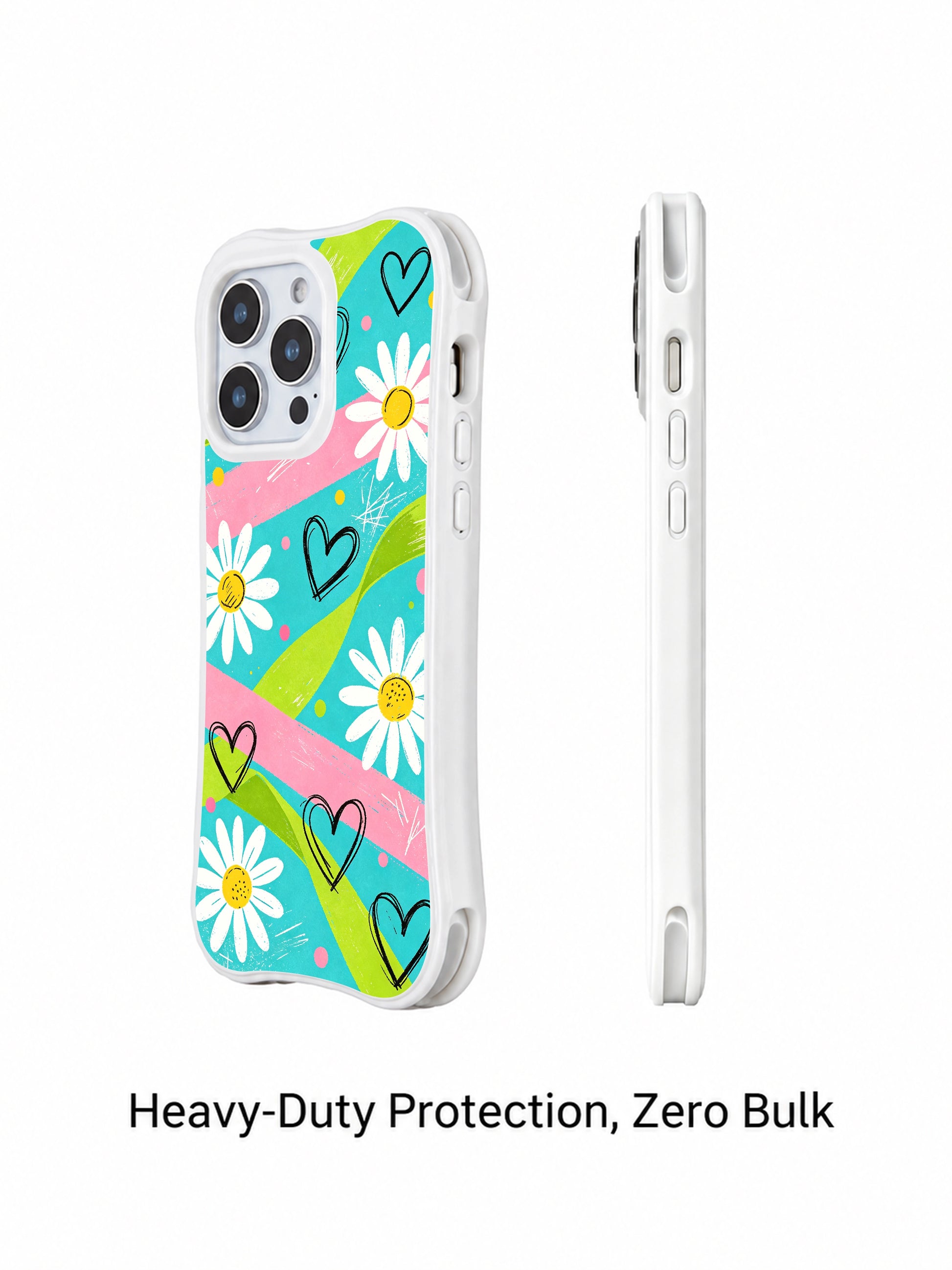 PhoneCasing iPhone 16 pro Case with fresh bright turquoise canvas layered uneven lime pink textured streaks and loose sketch cream daisies, Ruby Daze Electric Picnic Flowers artist-designed wavy casing for free-spirited feminine style.