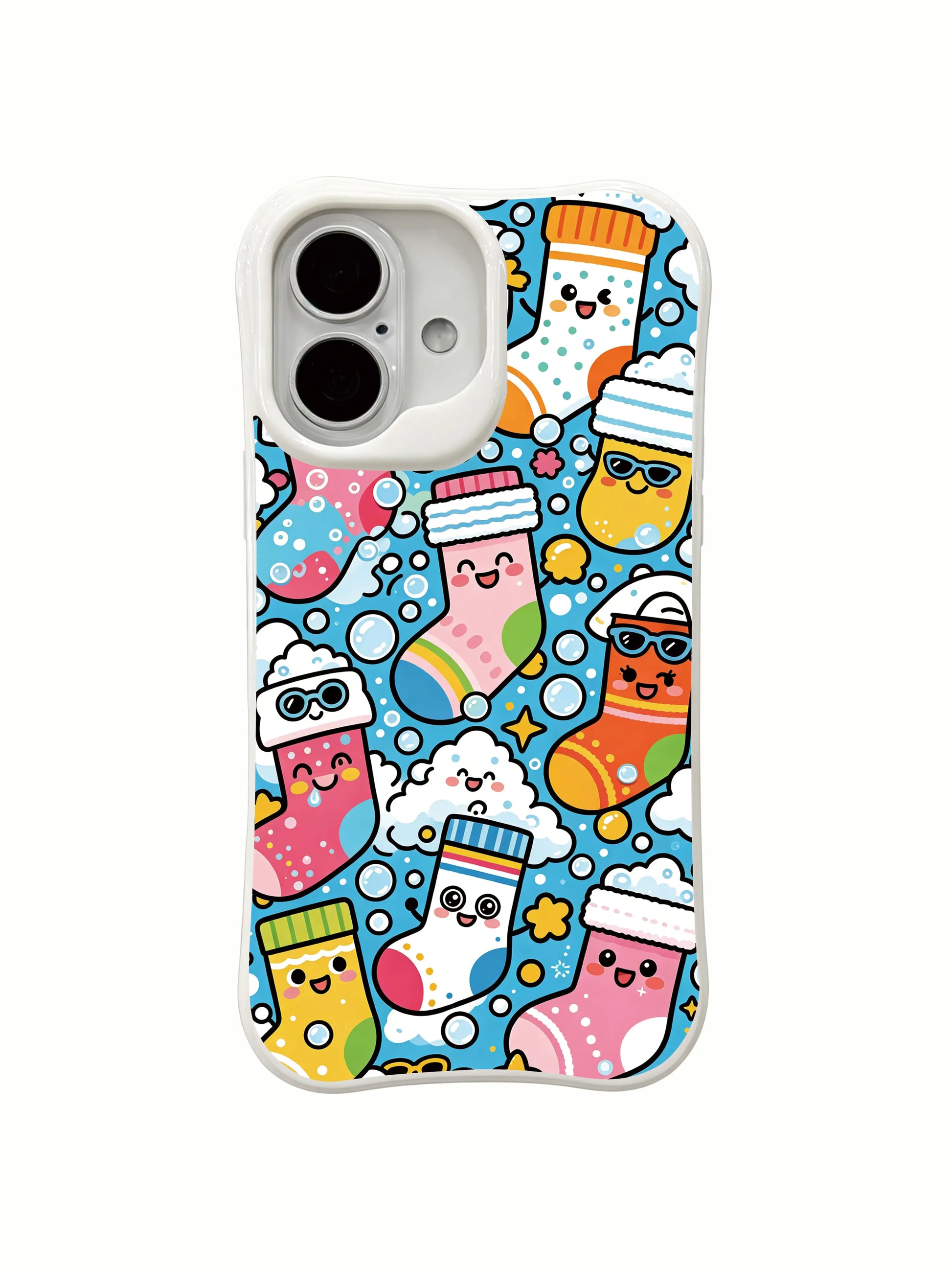 PhoneCasing vibrant fantasy laundry iPhone 16 Plus Case, eye-catching Sock Monster Escape Day design with rich details.