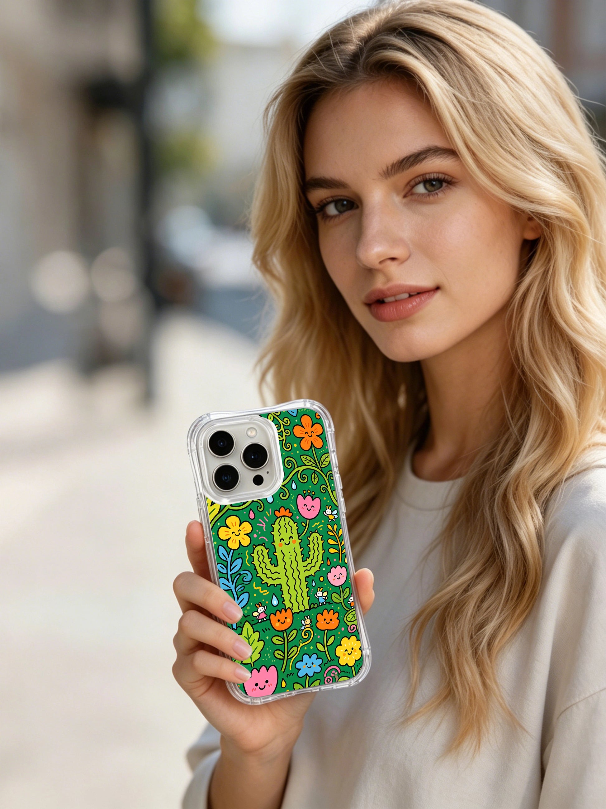 PhoneCasing iPhone 16 Pro Case with vibrant green garden art, exclusive Milo Yun design, fade-resistant premium phone protection.