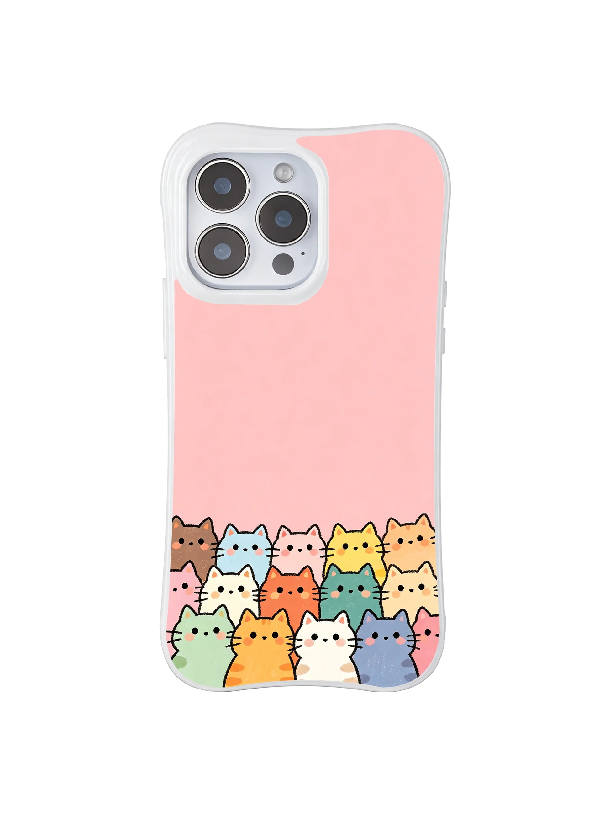 PhoneCasing iPhone 16 Pro Max featuring Vibrant Pastel Cat Group, lively multi-colored cats forming a fun community against soft pink.