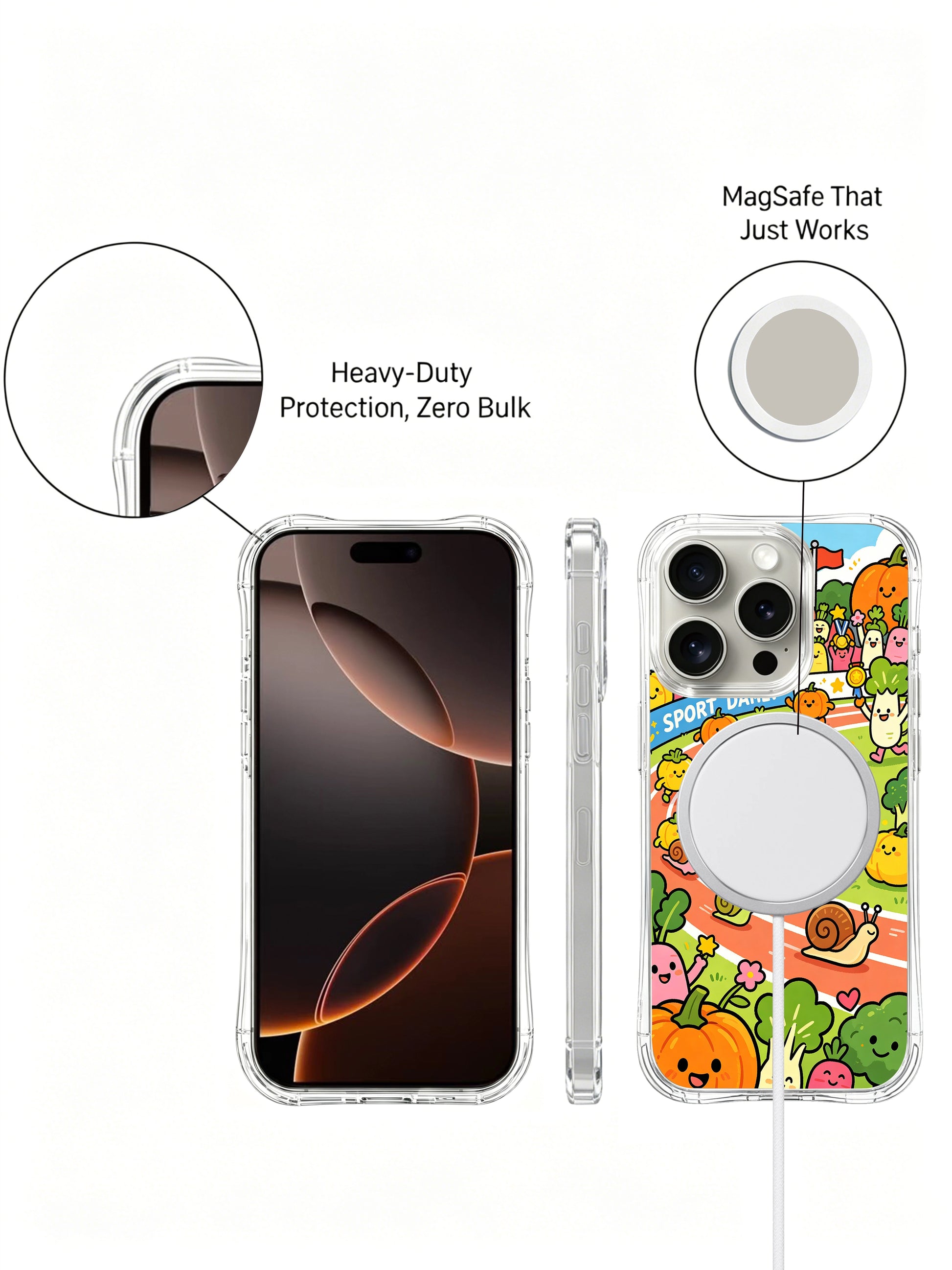 PhoneCasing iPhone 16 pro Case with vibrant pumpkin sports day art, exclusive Milo Yun design, fade-resistant premium phone protection.