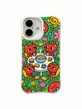 PhoneCasing vibrant space tea party iPhone 16 Plus Case, eye-catching artwork featuring talking tomato aliens.