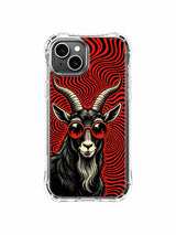 Aged vintage kraft paper textured underground rock poster goat illustration by Rufus Vale on PhoneCasing iPhone 13 Case, limited-run collab gallery-quality wearable fine art phone case made in our US atelier.