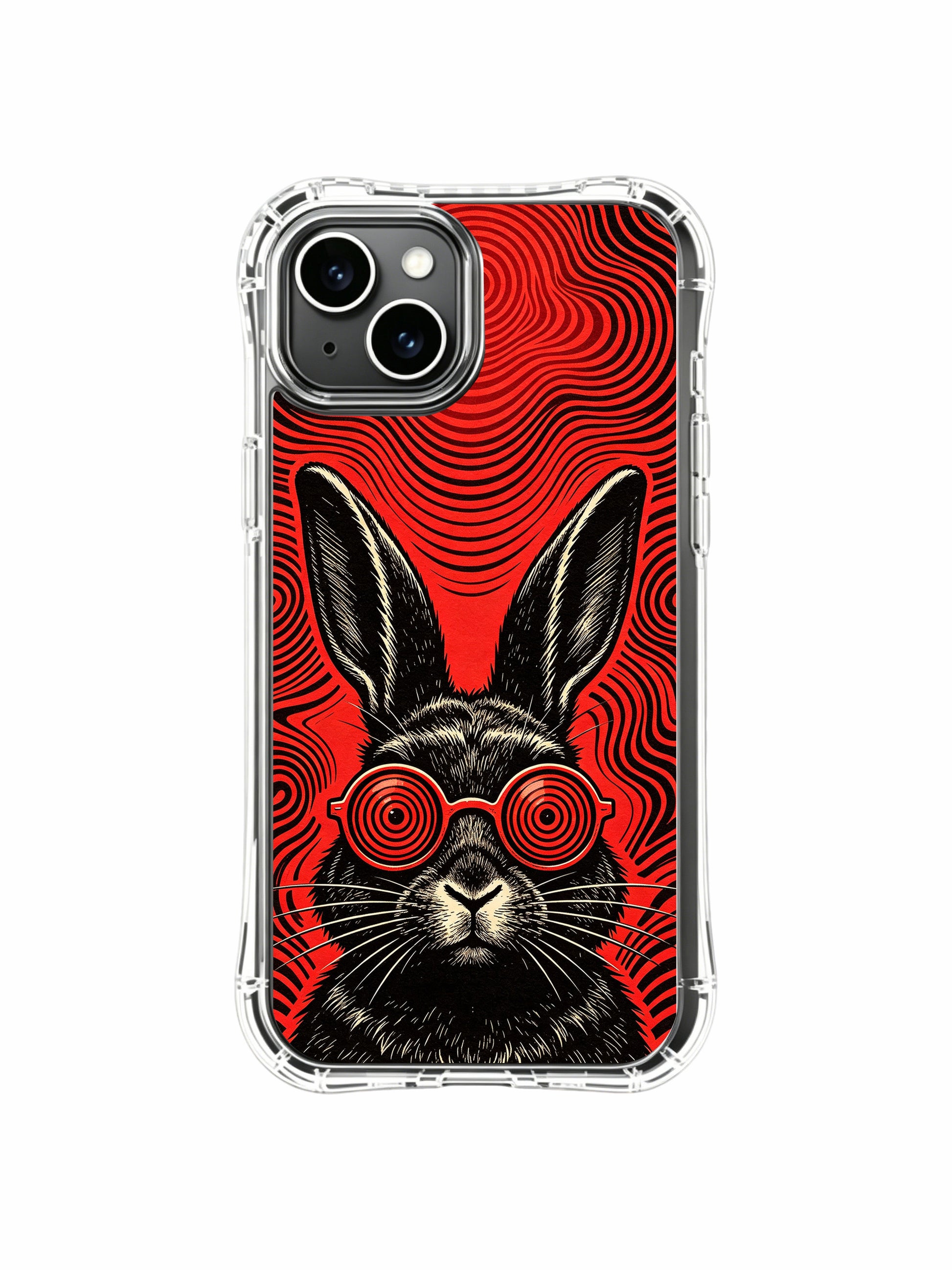Authentic vintage wood block textured record cover rabbit artwork decorates PhoneCasing iPhone 13 Case, officially licensed collectible shockproof phone casing produced locally in California.