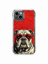 Vintage concert-poster bulldog artwork on an iPhone 13 case