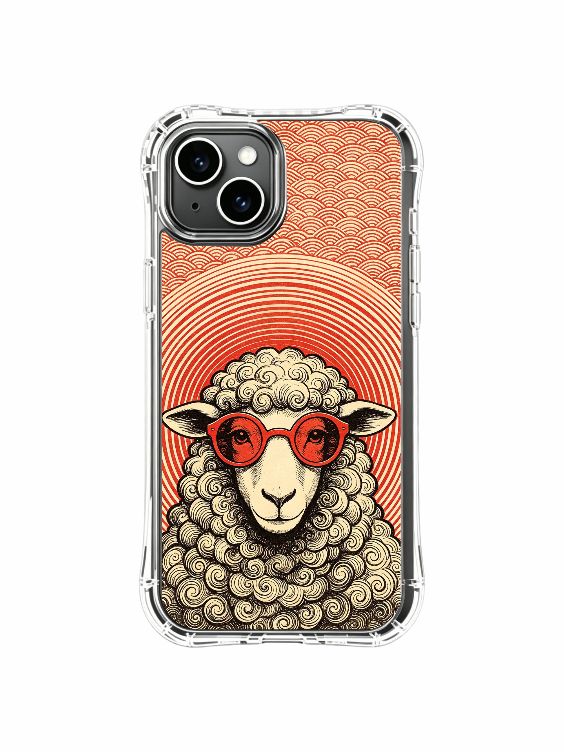 Vintage distressed kraft textured split scale-ring retro sheep illustration by Rufus Vale on PhoneCasing iPhone 13 Case, scratch-resistant gallery-quality art casing produced in US California atelier.