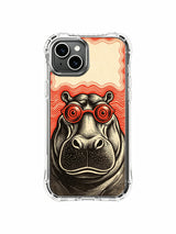 Vintage distressed kraft textured split beige-red retro hippo illustration by Rufus Vale on PhoneCasing iPhone 13 Case, scratch-resistant gallery-quality art casing produced in US California atelier.