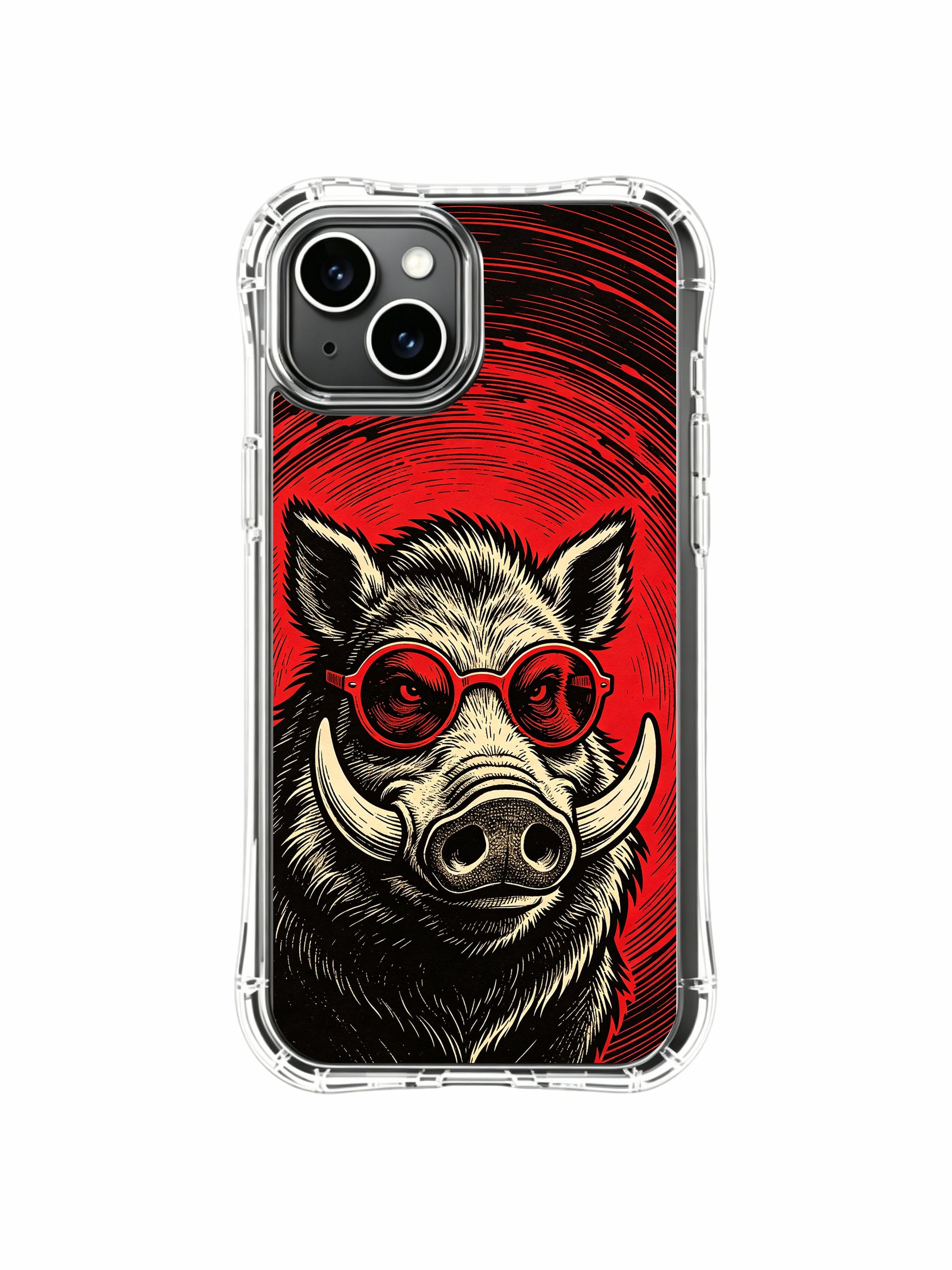 Authentic vintage hand-engraved gig poster boar artwork decorates PhoneCasing iPhone 13 Case, officially licensed collectible shockproof phone casing produced locally in California.