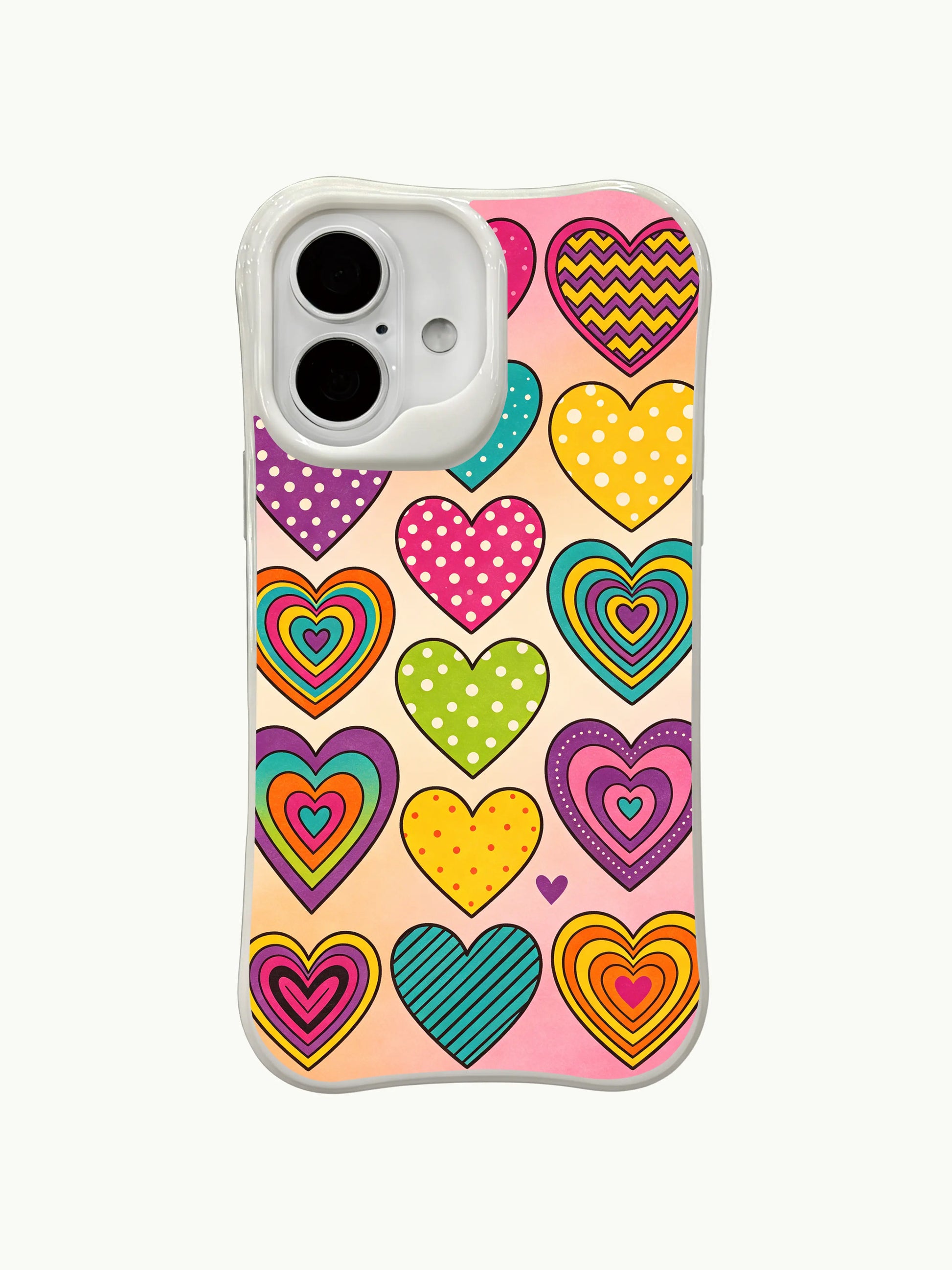 PhoneCasing vintage patchwork doodles iPhone 16 plus case, fun 70s-inspired design perfect for fans of retro pop art.