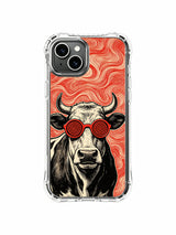 Timeless vintage psychedelic farm cow fine art on PhoneCasing iPhone 13 Case, premium licensed Rufus Vale artwork crafted as unique luxury bridesmaid gift for female fine art collectors across United States.