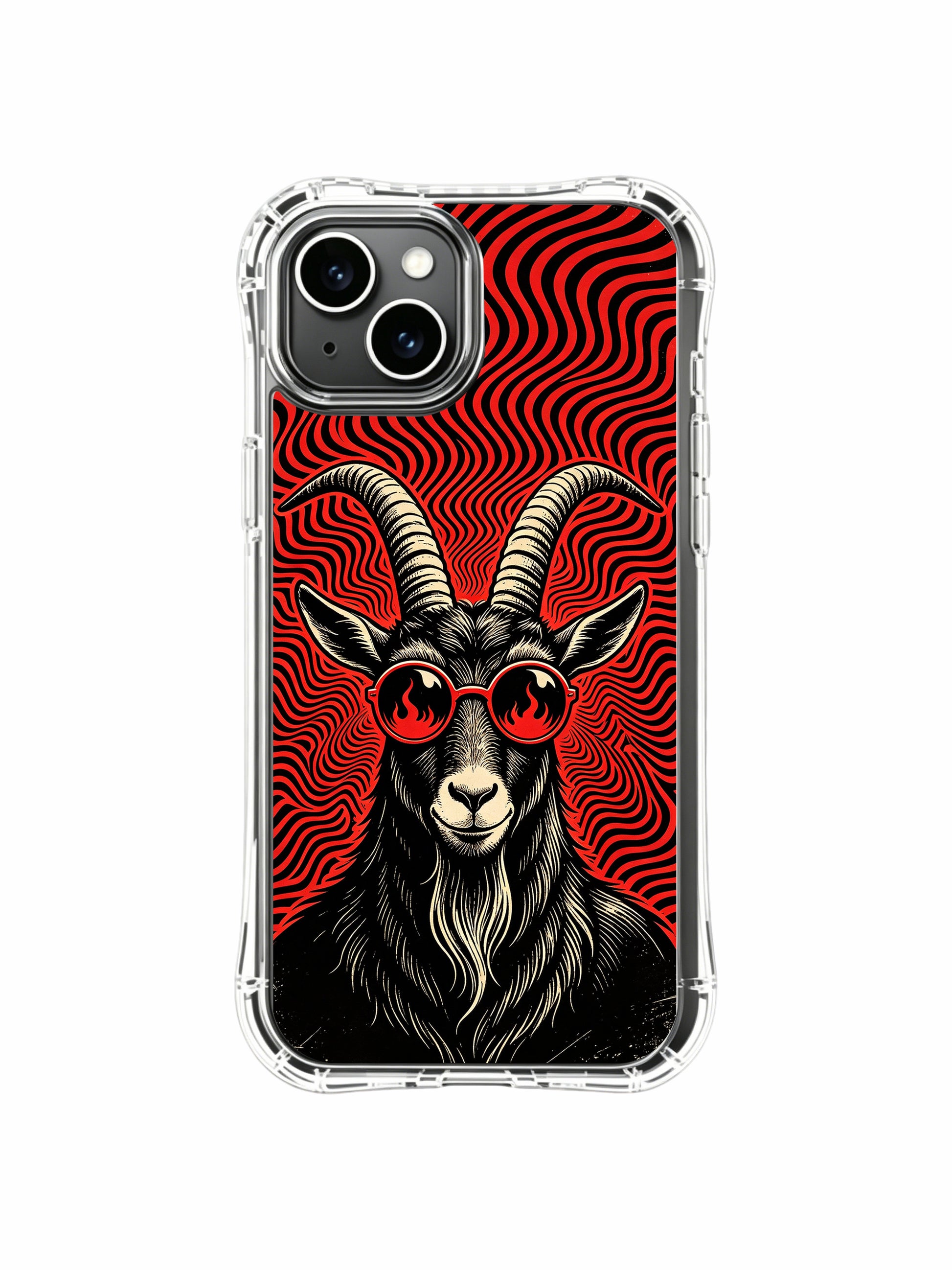 Timeless vintage psychedelic underground rock goat fine art on PhoneCasing iPhone 13 Case, premium licensed Rufus Vale artwork crafted as unique luxury bridesmaid gift for female fine art collectors across United States.