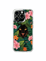 Black panther in a vintage tropical composition artwork on an iPhone 13 Pro case