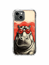 Vintage wall gig poster aesthetic surreal calm hippo fine art on PhoneCasing iPhone 13 Case, premium art phone casing curated for upscale women accessory inventory.