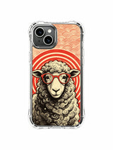 Vintage-poster poetic sheep artwork on an iPhone 13 case