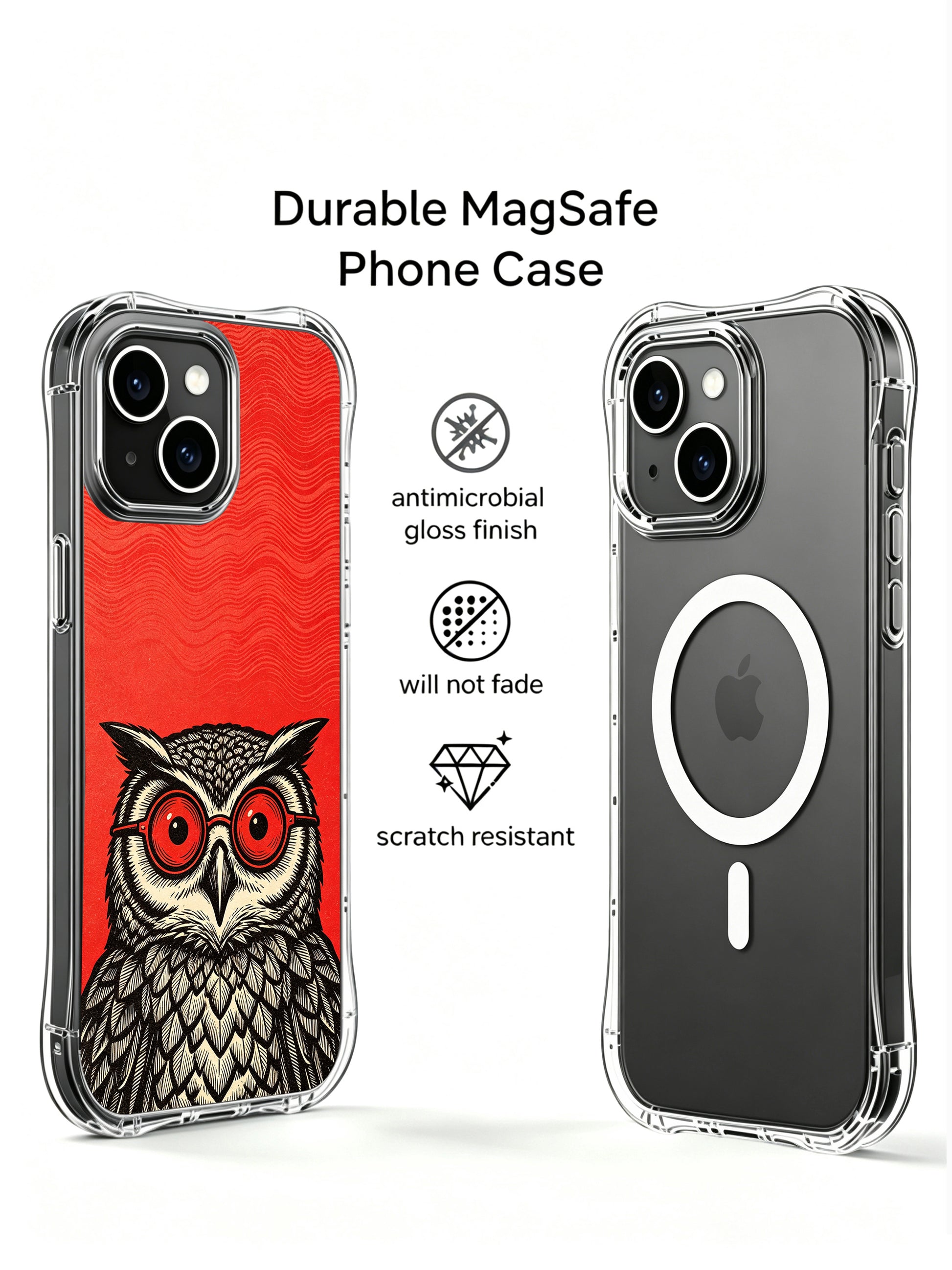 Vintage block print map-texture feather owl print featured on PhoneCasing iPhone 13 Case, premium licensed art phone casing manufactured in USA as luxury collectible gift for American art lovers.