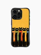 PhoneCasing iPhone 16 Pro Max showcasing Warm Feline Crew, five black cats in cozy scarves bringing cheerful winter vibes.