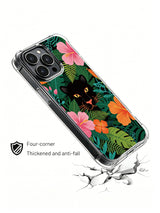 Golden-eyed panther among tropical greenery artwork on an iPhone 13 Pro case