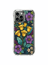 PhoneCasing iPhone 16 Pro Max Case featuring warm golden bloom art. Calla lilies on a deep blue background, slim lightweight protective case.
