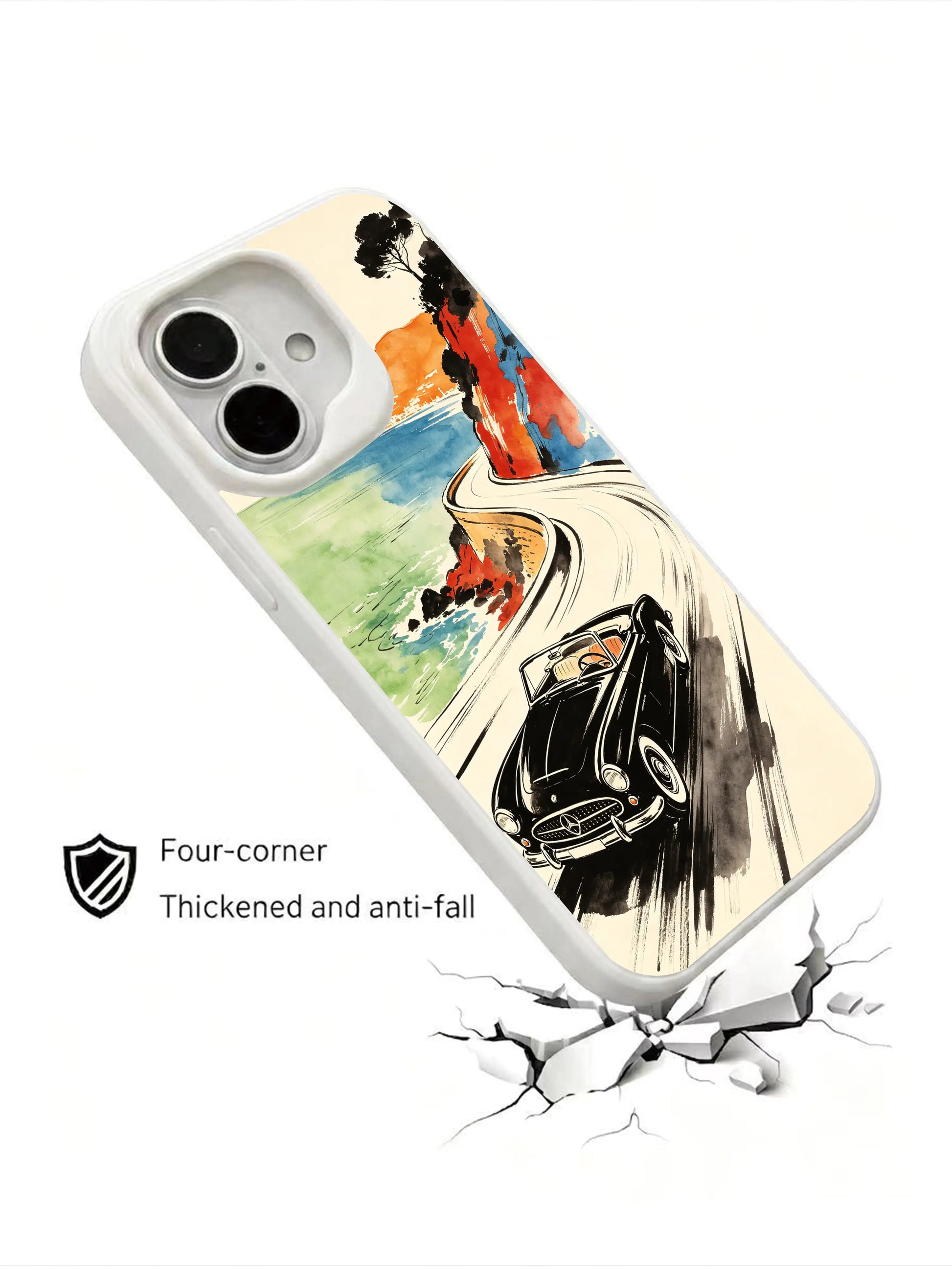 PhoneCasing watercolor coastal drive iPhone 16 Case, premium quality crafted in California