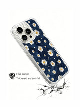 PhoneCasing iPhone 16 Pro Max Case featuring a delicate watercolor daisy print from Mira Bloomwell, a calm dreamy navy blue floral case made in California.