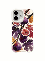 Watercolor-style fig splash artwork on an iPhone 16 case