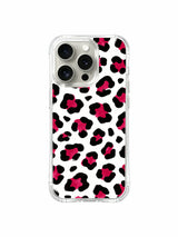 Wearable fearless vibrant minimalist wild watercolor art iPhone 14 Pro Case from PhoneCasing Roxy Wildhart Wild Heart Safari line, crisp pure white background harmonizes juicy berry pink leopard spot print