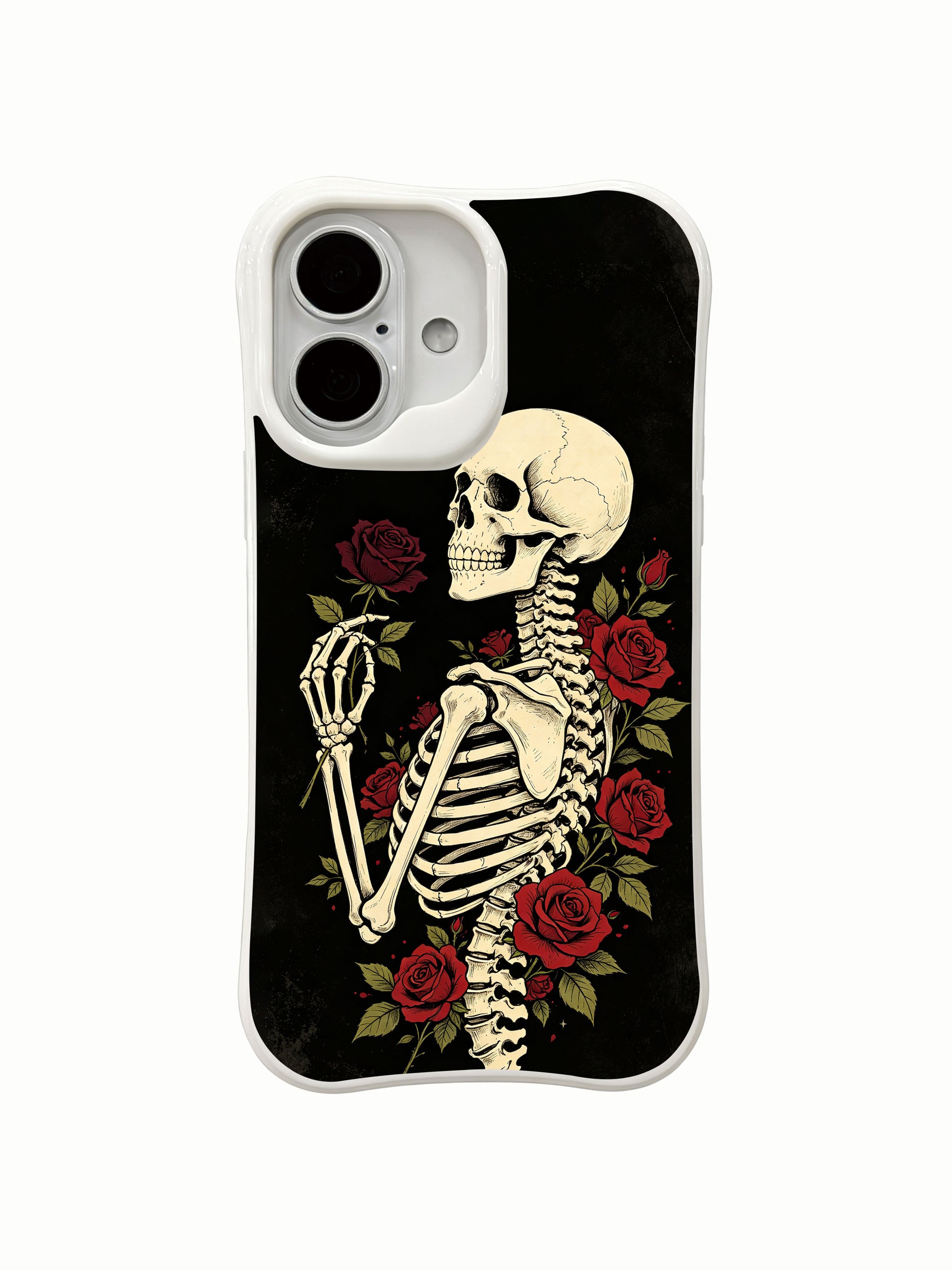 PhoneCasing wearable dark poetry black rose vow skeleton iPhone 16 Case, Morrigan Vale limited collection ink print, antimicrobial fingerprint-proof glossy finish iPhone 16 casing