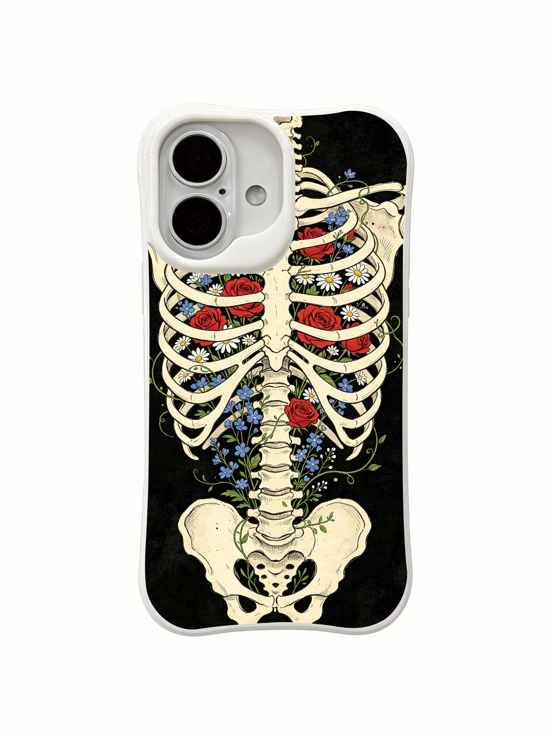 PhoneCasing wearable dark poetry bone nursery garden skeleton iPhone 16 Case, Morrigan Vale limited collection ink print, antimicrobial fingerprint-proof glossy finish iPhone 16 casing