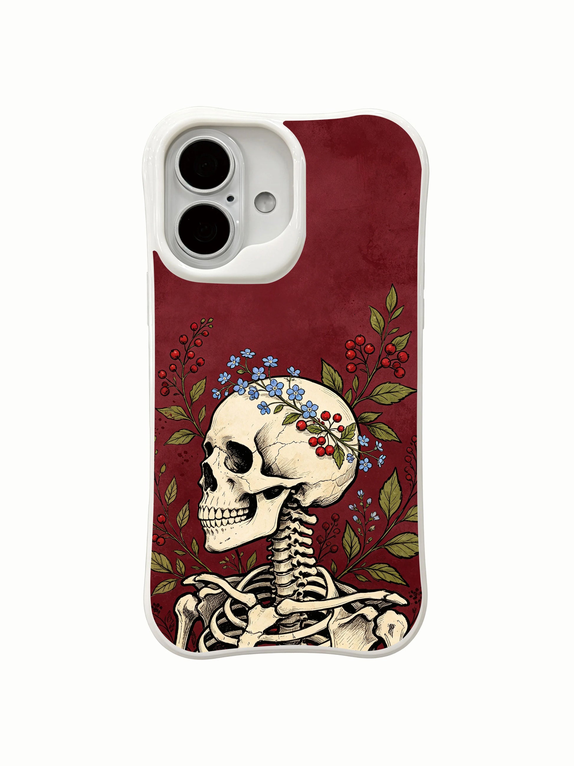 PhoneCasing wearable dark poetry memory cranium iPhone 16 Case, Morrigan Vale limited collection ink print, antimicrobial fingerprint-proof glossy finish iPhone 16 casing