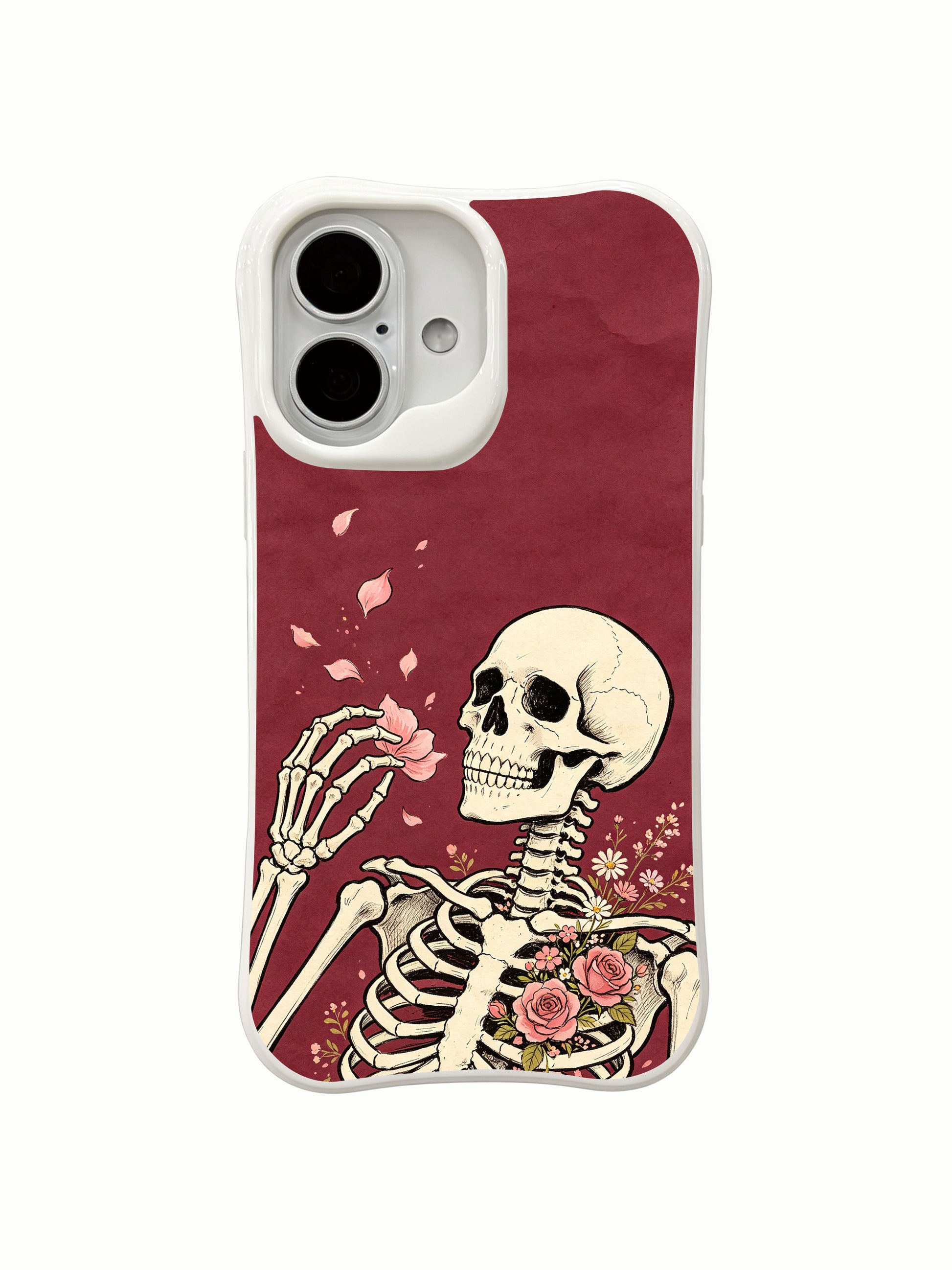 PhoneCasing wearable dark poetry Petal Letter memory skeleton iPhone 16 Case, Morrigan Vale limited collection ink print, antimicrobial fingerprint-proof glossy finish iPhone 16 casing