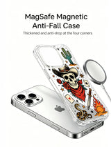 Cowboy skull with cactus, sunset and rattlesnake artwork on an iPhone 15 Pro case