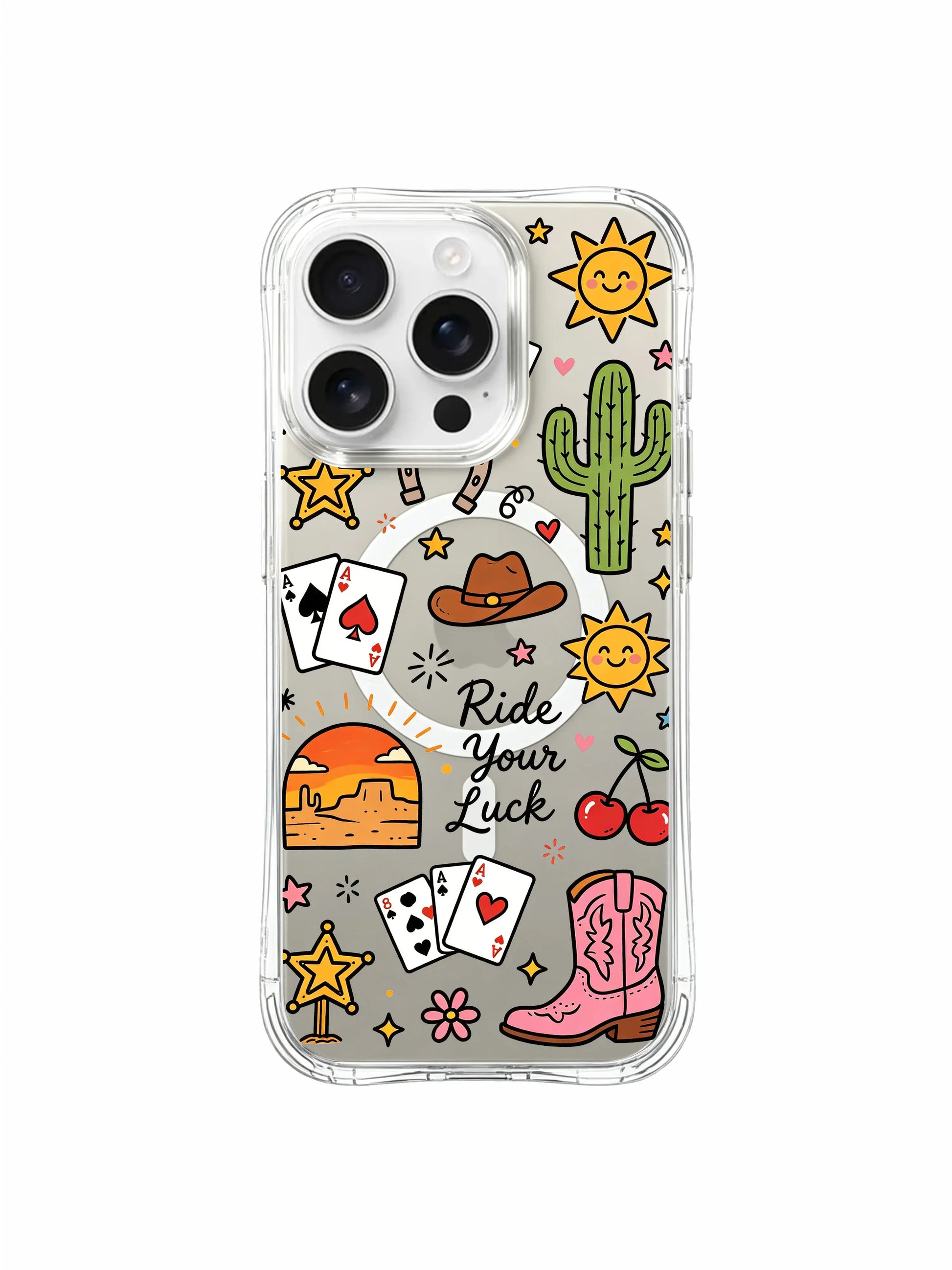 PhoneCasing iPhone 16 pro max anti-fall case with sheriff star and cowboy hat motifs for western aesthetic.