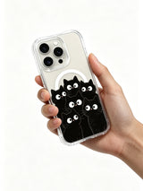PhoneCasing iPhone 16 pro max clear case featuring adorable black cats peeking over the edge, full of personality.
