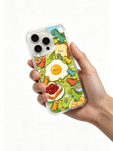 Whimsical breakfast creature artwork on an iPhone 16 Pro case