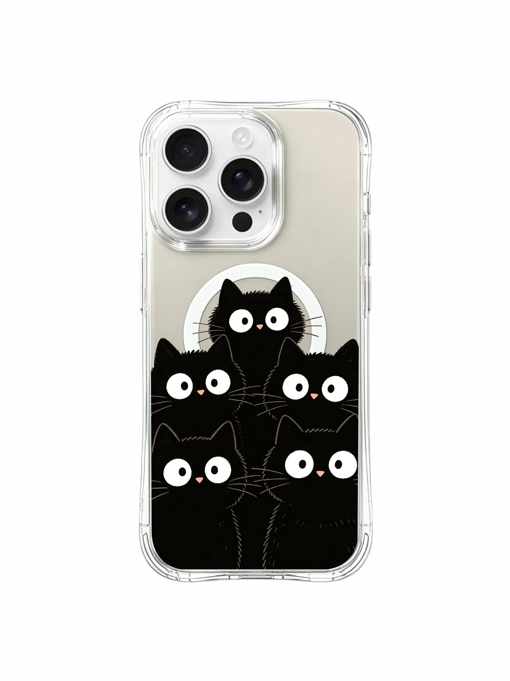 PhoneCasing iPhone 16 pro max protective case with black cats, capturing the charm of a cozy morning meeting.