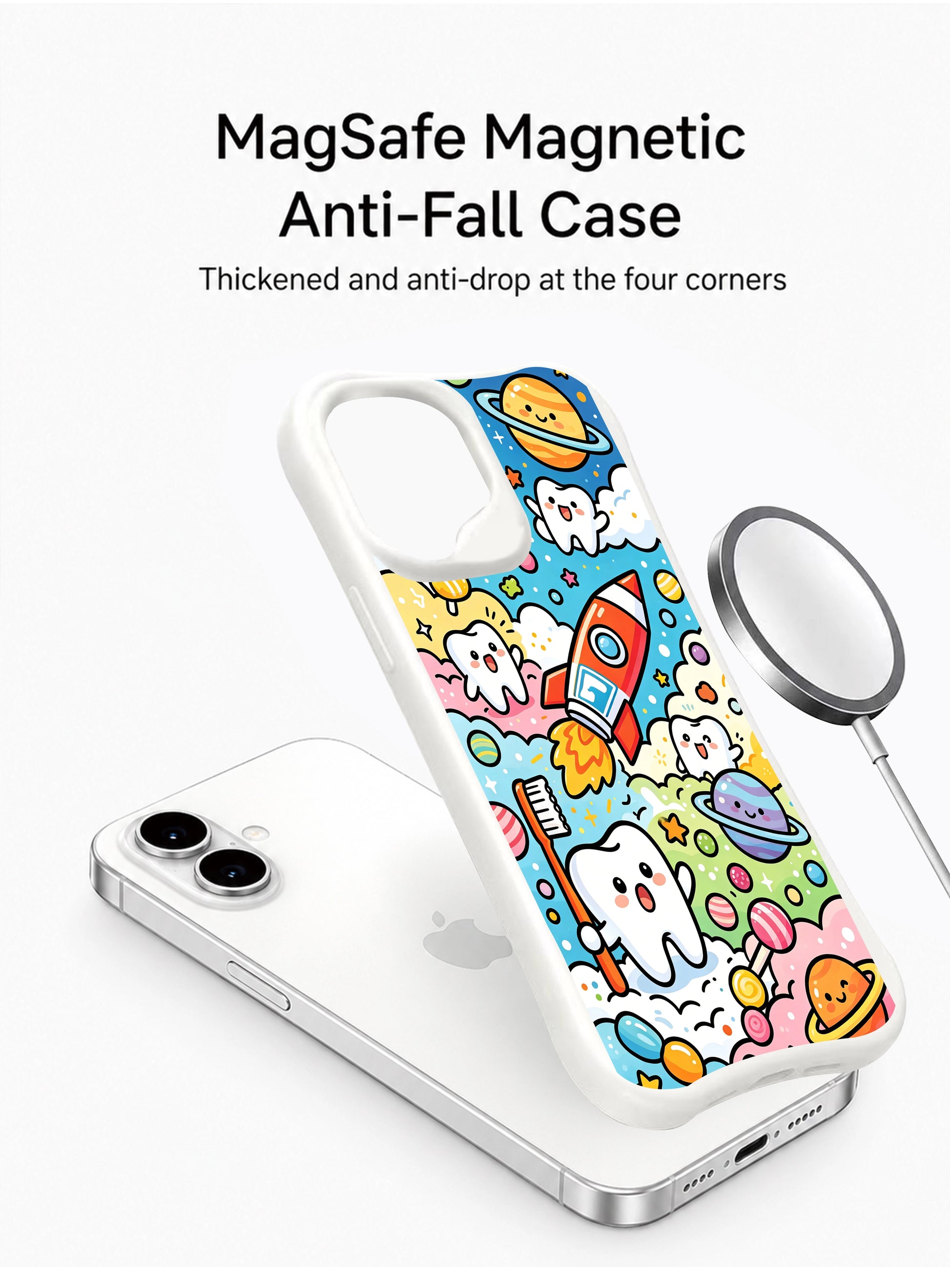 PhoneCasing whimsical candy doodle iPhone 16 Plus Case, with magical festival scene from Milo Yun’s signature illustration style.