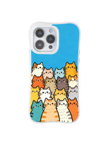 PhoneCasing iPhone 16 pro max anti-yellowing case with Mimi Colorfield art, a whimsical group photo of happy cats in bright hues.