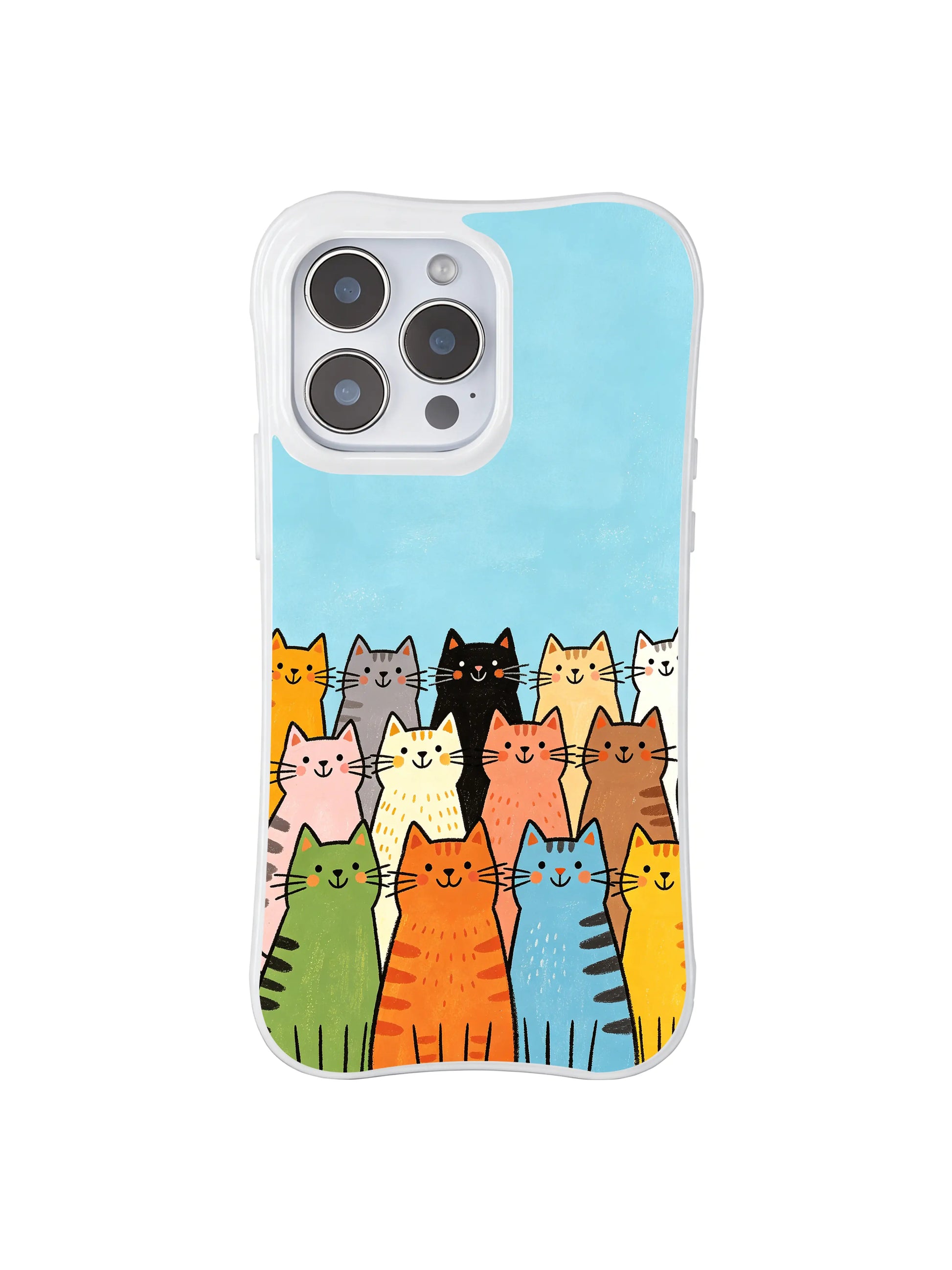 PhoneCasing iPhone 16 Pro Max with Whimsical Colorful Cat Choir print, Mimi Colorfield’s design of playful cats with a lively, heartwarming sense of humor.