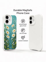 PhoneCasing whimsical daisy path iPhone 16 Plus Case, full-cover hand-drawn illustration, high quality iphone 16 plus casing made in California.