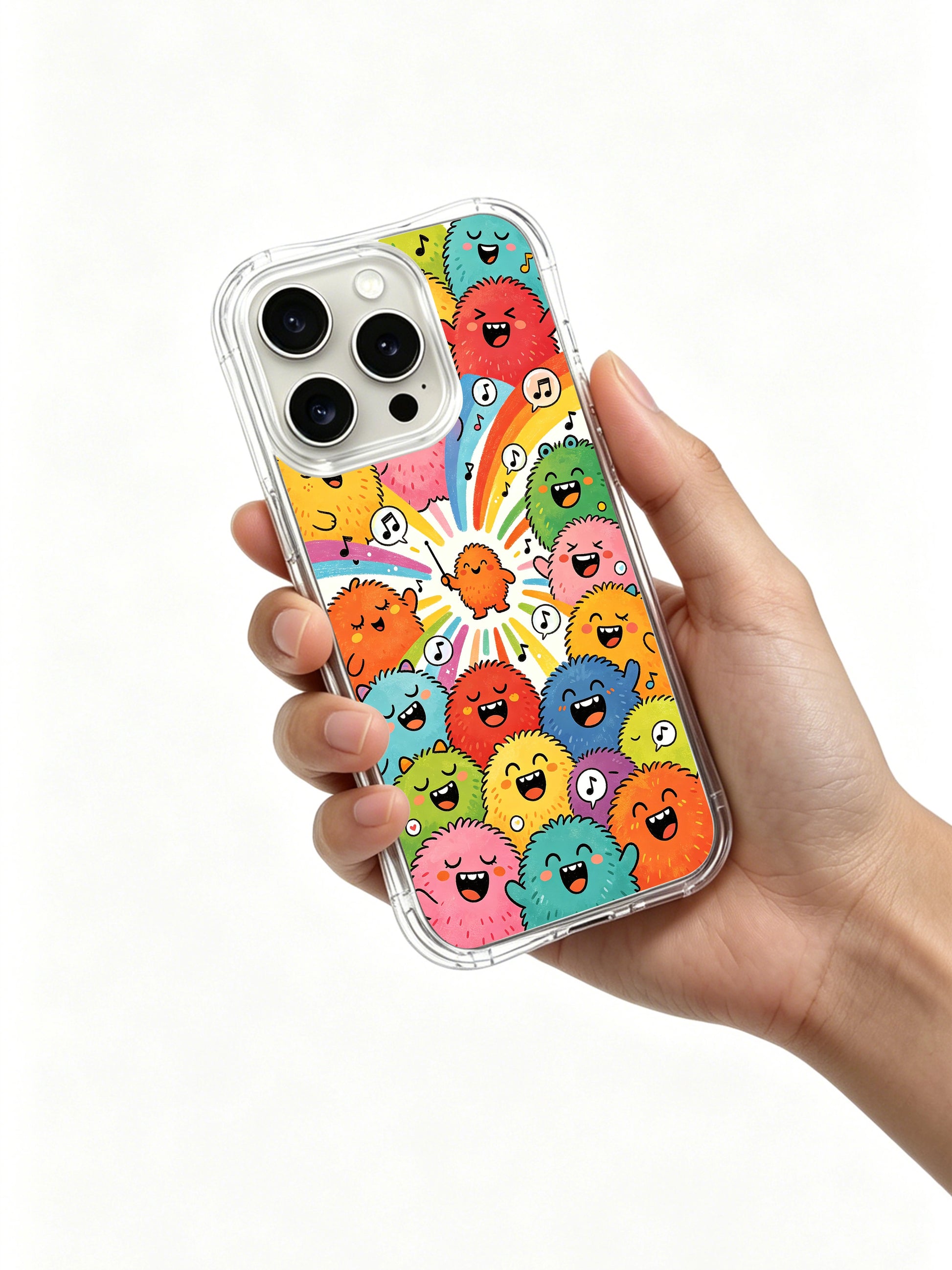 PhoneCasing iPhone 16 Pro Case with whimsical fluffy monster art from Milo Yun, artist-collaborated premium case for modern women.
