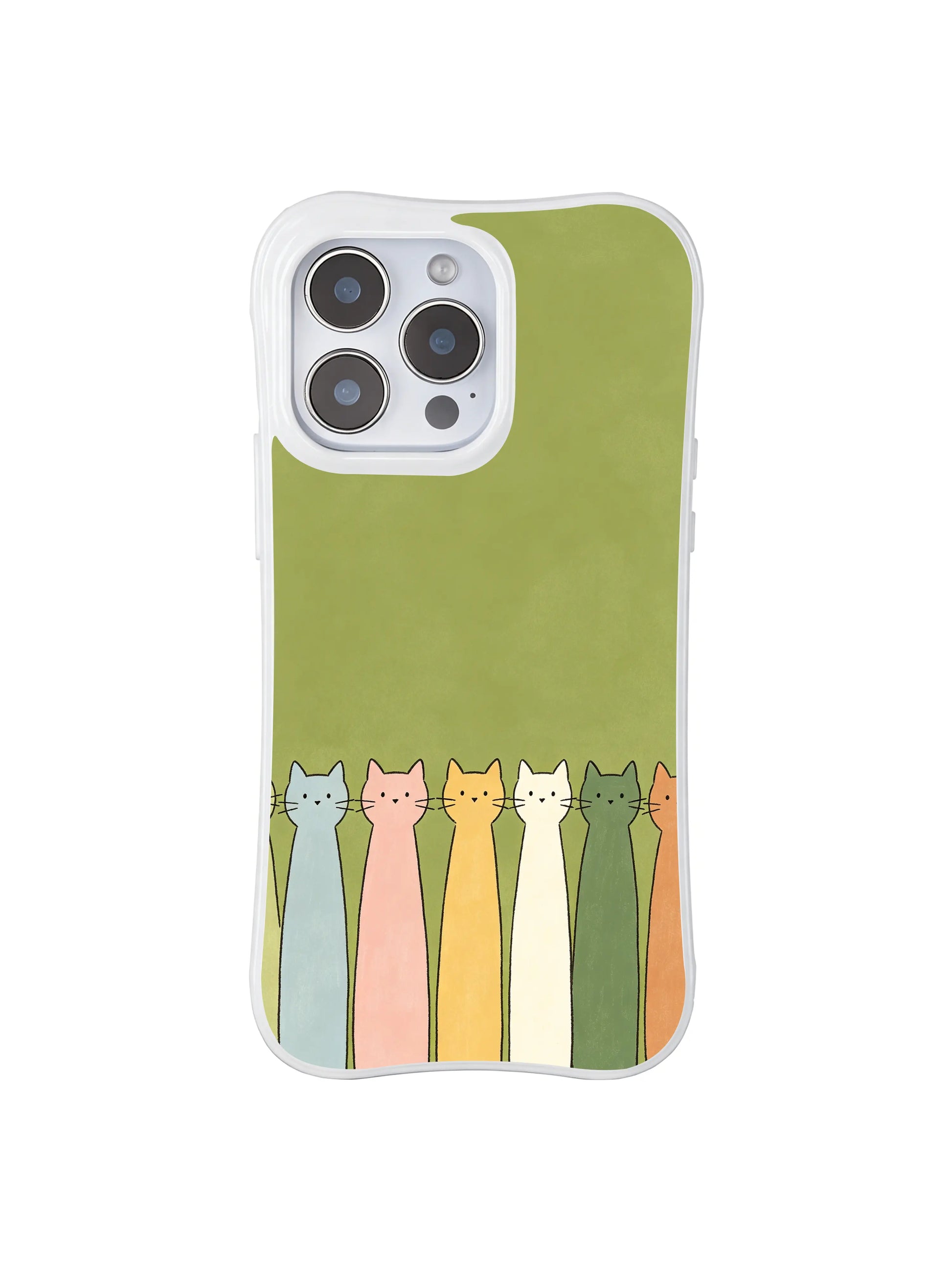 PhoneCasing iPhone 16 Pro Max with Whimsical Forest Cats design, playful pastel kitties like little guardians in a quiet green setting.