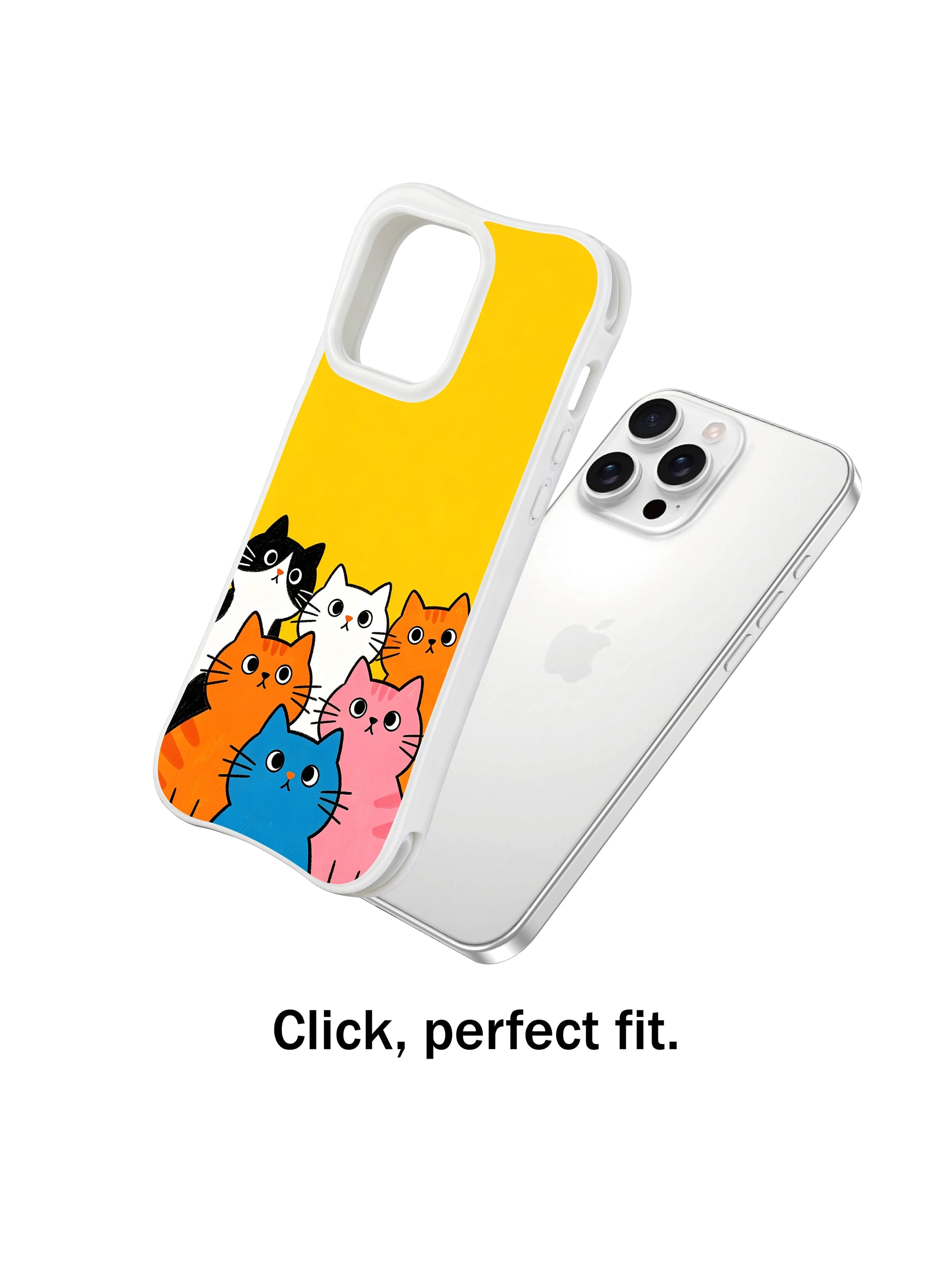 PhoneCasing iPhone 16 Pro Max showcasing Whimsical Horizon Kittens, playful cats waiting quietly under a vibrant, hopeful yellow sky.