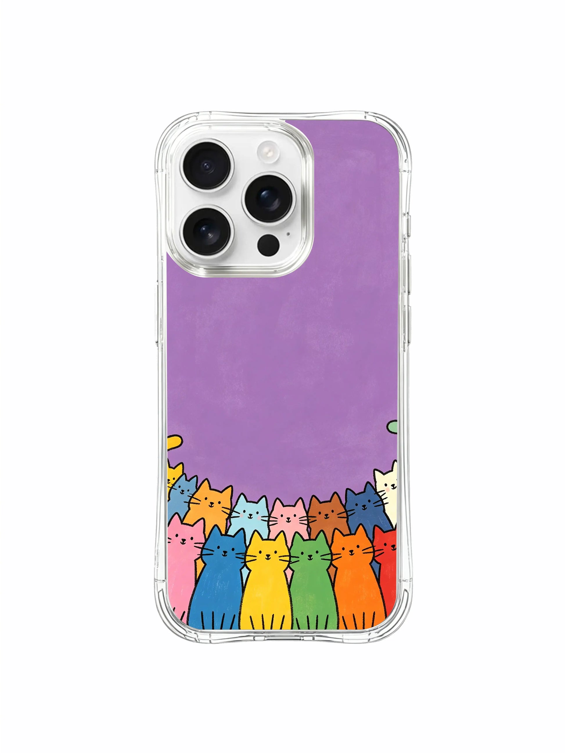 PhoneCasing iPhone 16 Pro Max featuring Whimsical Kitty Squad by Mimi Colorfield, a charming group of cats with gentle, imperfect charm.