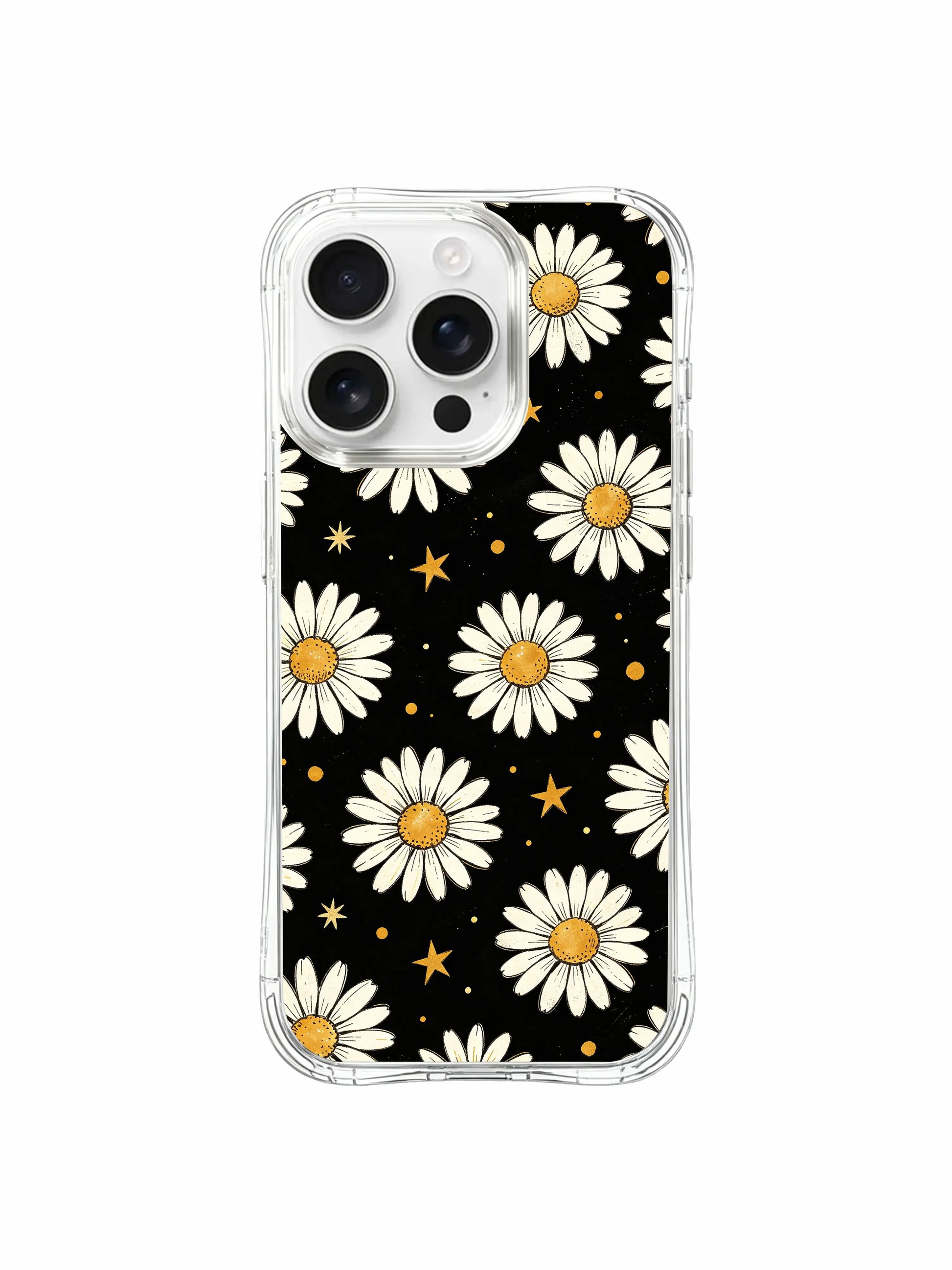 PhoneCasing iPhone 16 Pro Max Case with Whimsical Night Daisies design, playful blooms set against a mysterious, starry background.